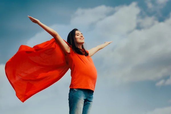 Pregnant Superhero Mom Feeling Happy Confident — Photo