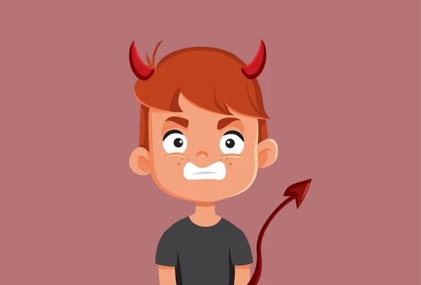 Naughty Evil Child Misbehaving Being Disobedient Vector Cartoon Illustration — Vetor de Stock