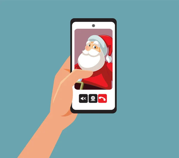 Appel Vidéo Avec Dessin Animé Vectoriel Père Noël Illustration — Image vectorielle