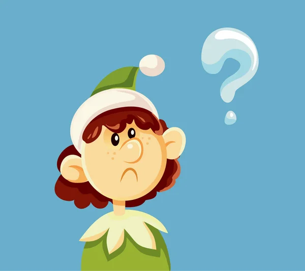 Vánoční Elf Kladení Otázek Vektorové Kreslené Ilustrace — Stockový vektor