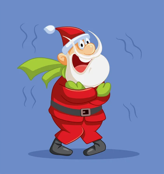 Papai Noel Sentindo Frio Trembling Durante Inverno Vector Cartoon — Vetor de Stock