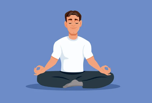 Carefree Man Yoga Lotus Position Vector Cartoon Illustration — Stock Vector