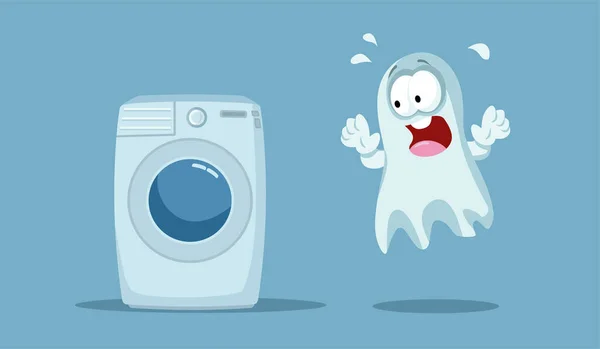 Scared Ghost Running Away Washing Machine Halloween — Stock Vector