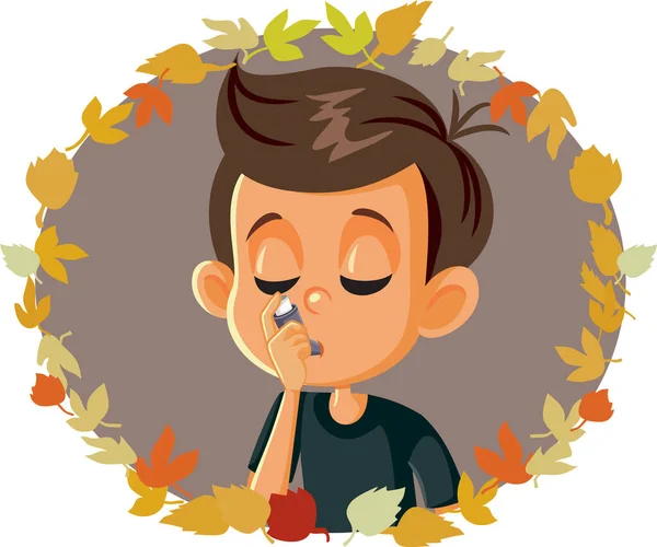 Criança Doente Usando Inalador Asma Durante Temporada Outono Ilustração Vetorial — Vetor de Stock