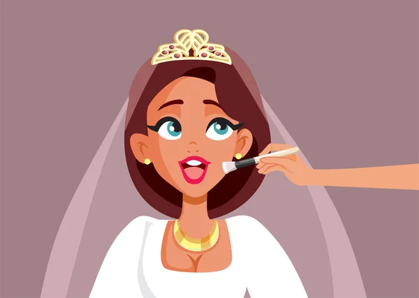 Bride Having Her Makeup Done Professional Vector Cartoon Illustration — Stock Vector