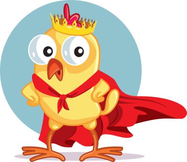 King Crown ve Red Mantle Vektör Maskotu Giyen Tavuk