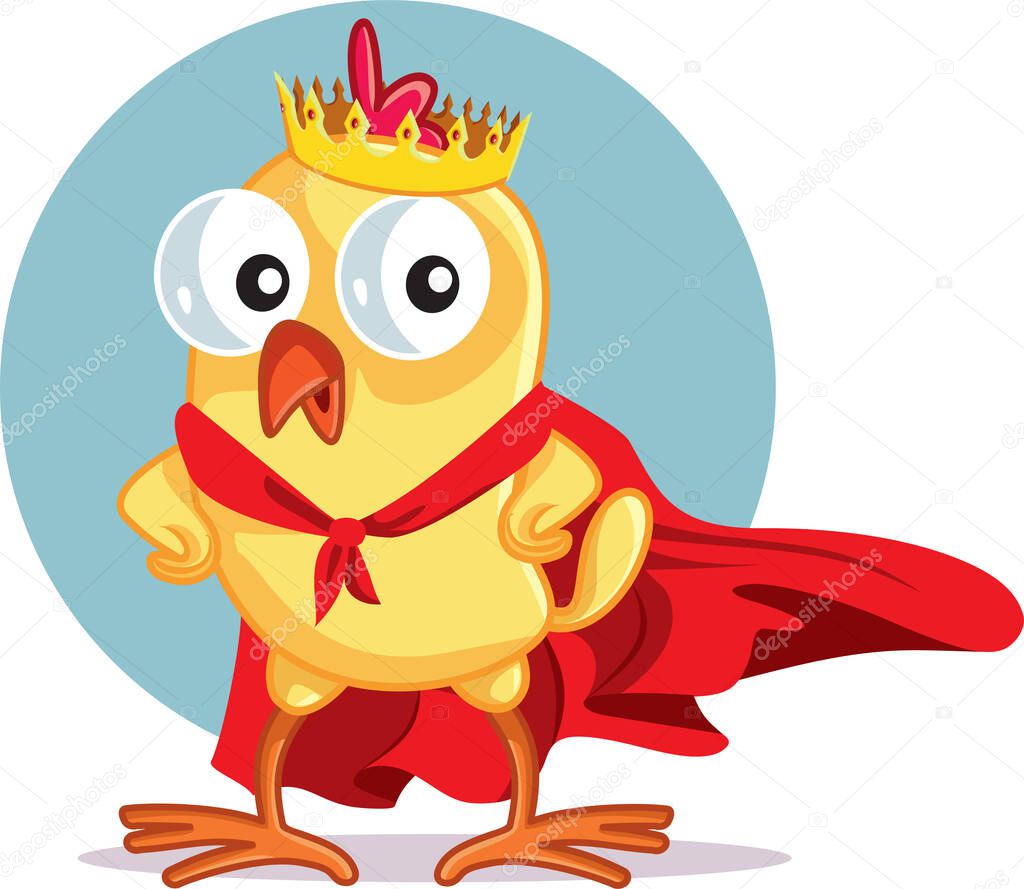 Chicken Wearing a King Crown and Red Mantle Vector Mascot