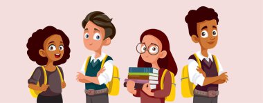 Happy Students Going Back to School Vector Cartoon Illustration