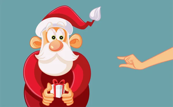 Weihnachtsmann Erhält Kritik Für Mitbringen Einer Kleinen Geschenk Vektor Karikatur — Stockvektor