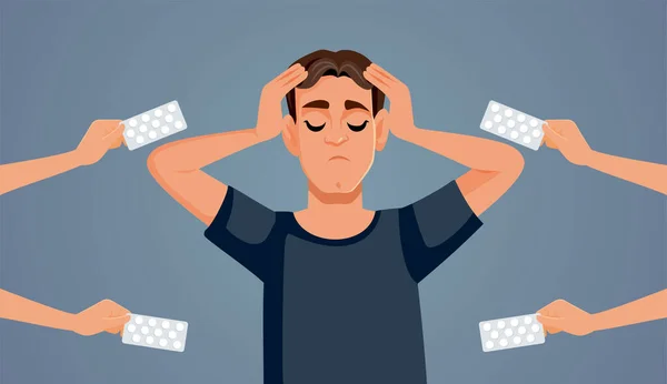 Mann Mit Kopfschmerzen Erhält Behandlung Vektor Cartoon Illustration — Stockvektor