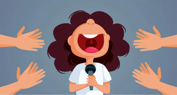 Petite Fille Chantant Recevant Des Applaudissements Illustration Vectorielle Bande Dessinée — Image vectorielle