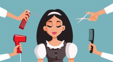 Glam Ekibi Güzel Prenses Vektör Çizgi Filmi Çizimi Hazırlıyor