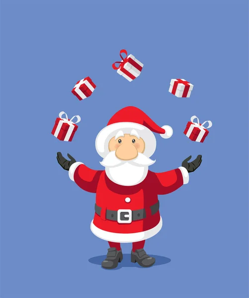 Santa Claus Juggling Christmas Gifts Vector Cartoon Illustration — Stock Vector