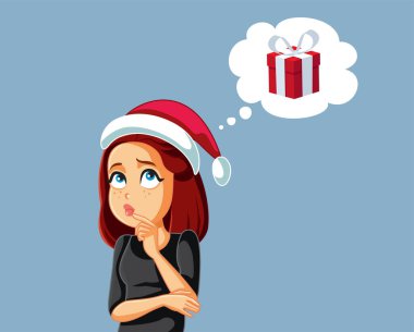 Kadın Vektör Çizgi Film İllüstrasyonu 'na Noel Hediyesi Almayı Düşünüyor