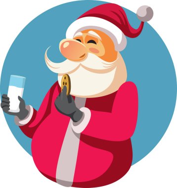 Noel Baba Süt ve Kurabiye Sahip Vektör Çizgi Film İllüstrasyonu