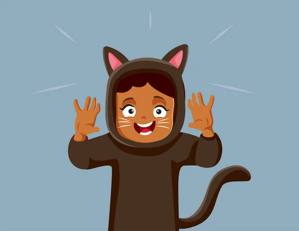 Halloween Girl Wearing Cat Costume Vector Cartoon Illustration — 스톡 벡터