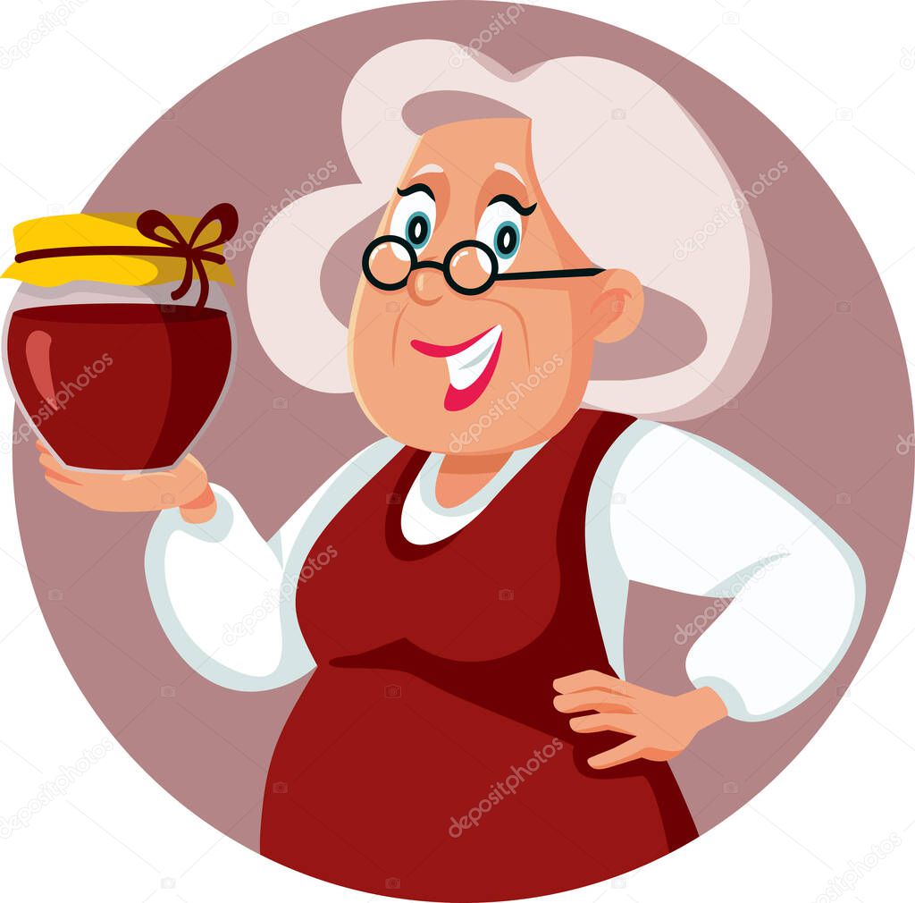 Senior Woman Holding a Homemade Jam jar Vector Cartoon Illustration