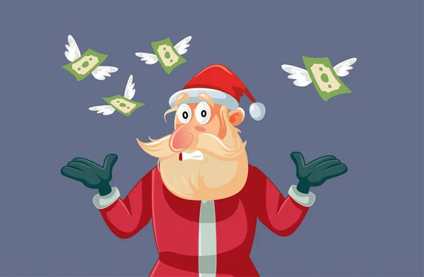 Chudák Santa Claus Při Pohledu Money Flying Vector Cartoon Illustration — Stockový vektor