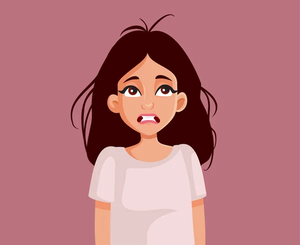 Stressed Woman Having Bad Hair Day Vector Cartoon Ilustração — Vetor de Stock