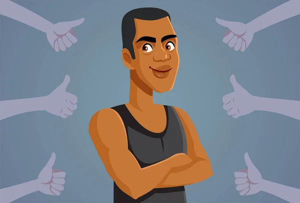 Sterke Fitness Man Ontvangen Waardering Vector Cartoon Illustratie — Stockvector