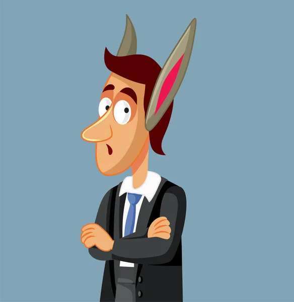 Funny Businessman Donkey Ears Vector Cartoon Illustration — Stock Vector