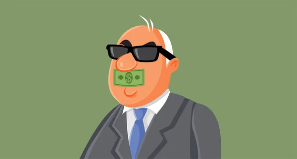 Politico Corrotto Messo Tacere Money Vector Illustrazione Dei Cartoni Animati — Vettoriale Stock