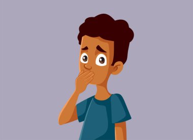 Ağız Vektörü Çizgi Filmini Kaplayan Şaşkın Genç Çocuk