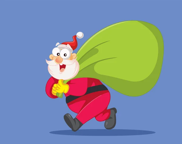 Santa Claus Corriendo Con Bolsa Regalo Vector Ilustración Dibujos Animados — Archivo Imágenes Vectoriales