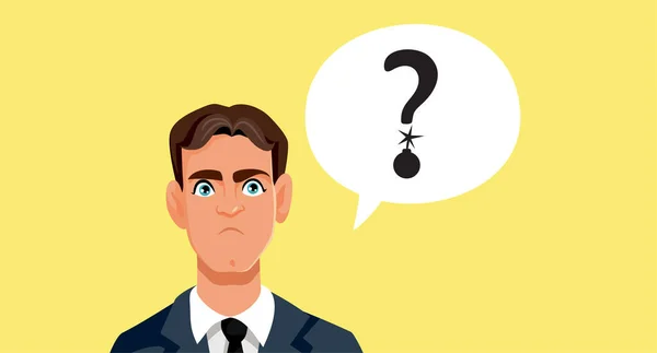 Upset Businessman Having Serious Questions Vector Cartoon Illustration — Stock Vector