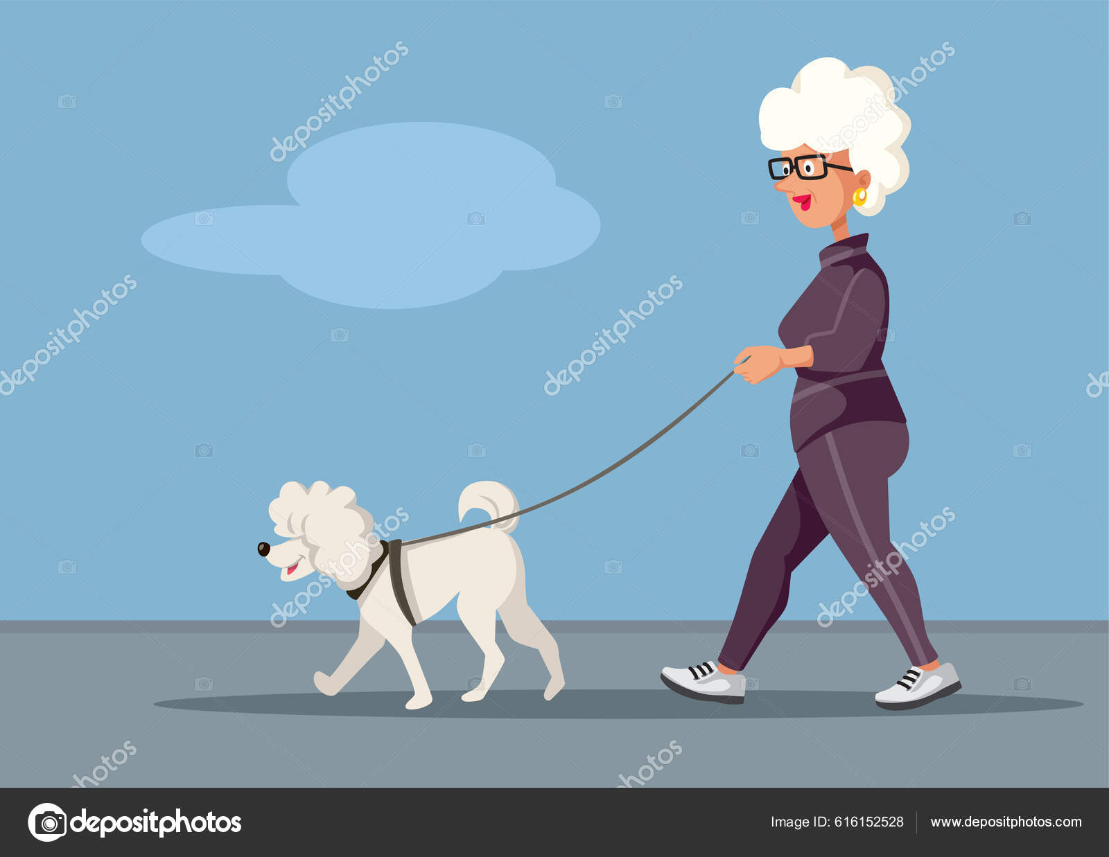Mujer Mayor Paseando Perro Aire Libre Vector Dibujos Animados Ilustración  Vector de stock #616152528 de ©nicoletaionescu, image size:1600x1237