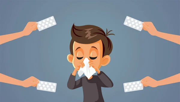 Doente Criança Recebendo Medicação Para Tratamento Gripe Ilustração Vetorial — Vetor de Stock