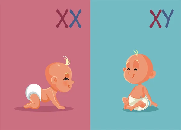 Baby Flicka Och Baby Pojke Vektor Tecknad Illustration — Stock vektor