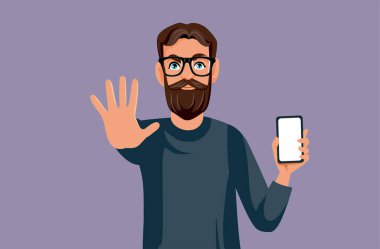 Baba Bir Akıllı Telefon Tutuyor Ekran Zaman Vektörü Resmini Reddediyor
