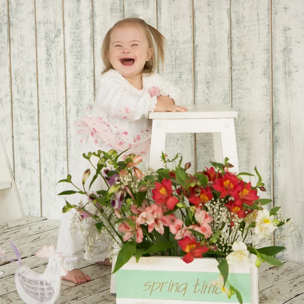 Laughter girl with Down syndrome — Stock Photo, Image