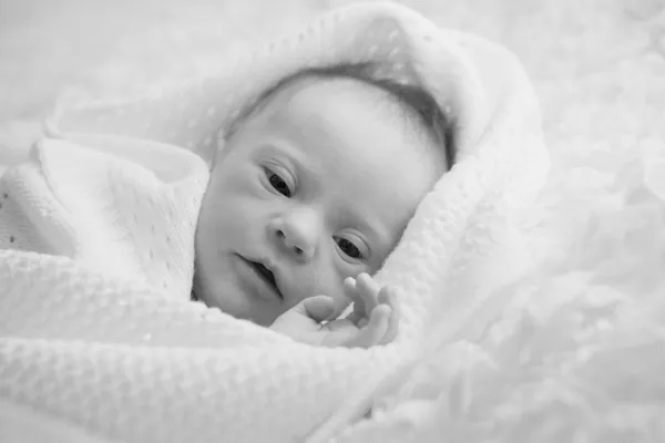 Newborn with Down syndrome is quiet and looks — Stock Photo, Image