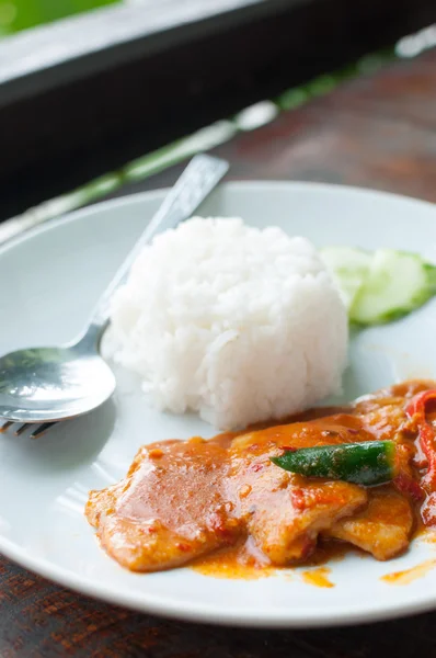 Arroz con cerdo frito Pasta de curry — Foto de Stock