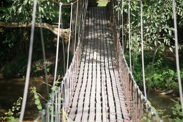 Ponte Corda Suspensa Suspensão Madeira Parque Jardim — Fotografia de Stock