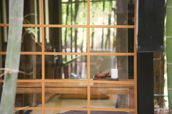 Ceramic Tea Pot Teapot Household Utensil Glass Window Shot — Stock Photo, Image