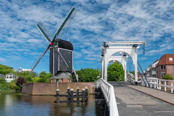 Ponte e moinho de vento em Países Baixos — Fotografia de Stock