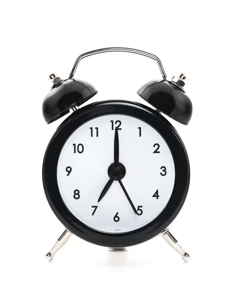 Relógio de alarme estilo antigo preto isolado no fundo branco — Fotografia de Stock