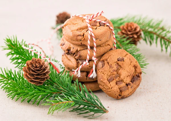 Nature morte avec biscuits de Noël, sapin et cône de pin — Photo