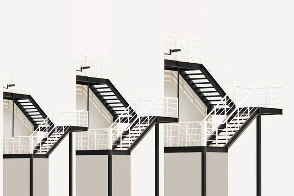 Iron Stairs Painted Black White Color White Wall Geometric Shape — Stock Photo, Image