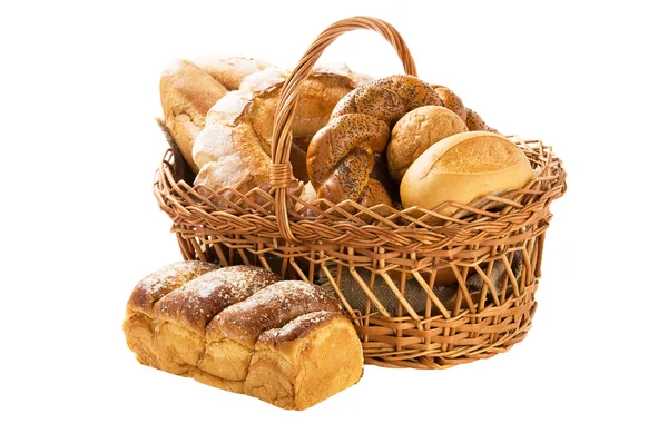 Fresh bread in the basket fully isolated — Stock Photo, Image