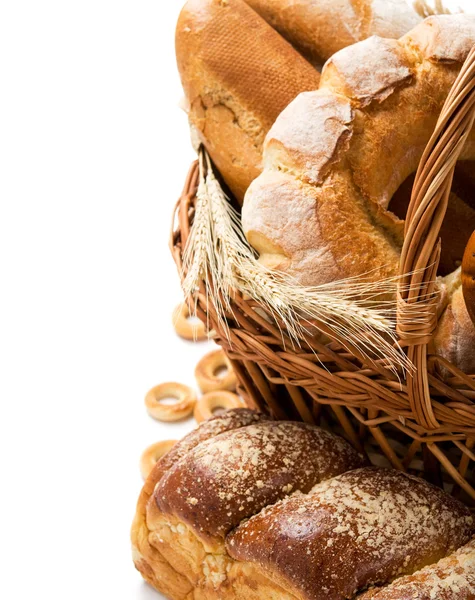 Fresh bread in the basket with copy space — Stock Photo, Image