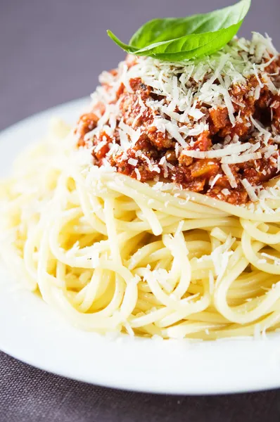 Spaghetti bolognese with parmesan — Stock Photo, Image