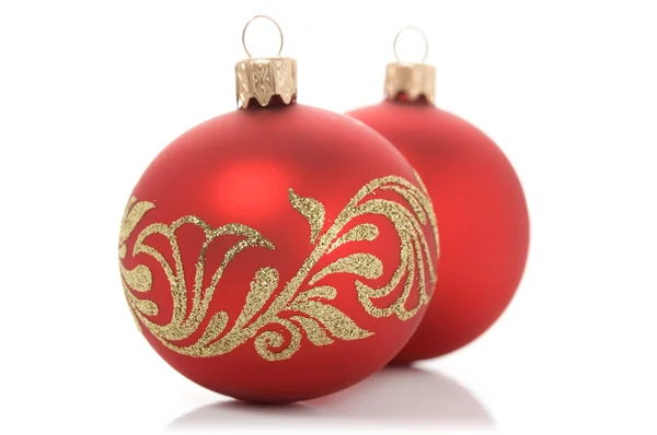 Two red xmas balls on the white — Stock Photo, Image