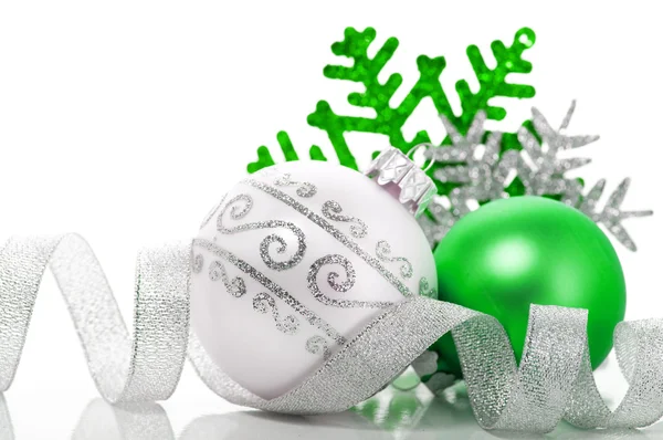 Green and silver xmas decoration — Stock Photo, Image
