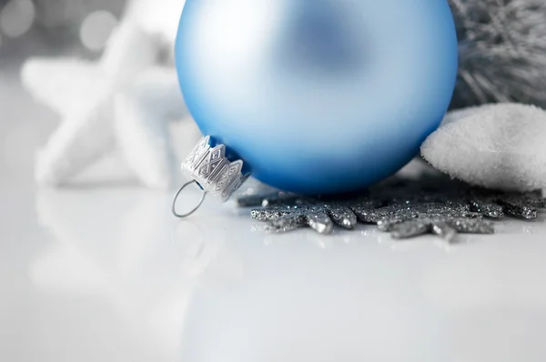 Blue and silver xmas decoration with copy space — Stock Photo, Image