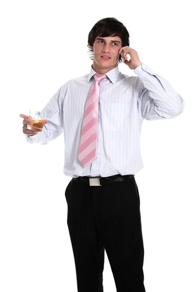 Jeandre com telefone de bebida — Fotografia de Stock