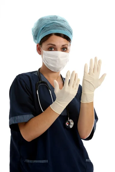 Krankenschwester mit Handschuhen — Stockfoto